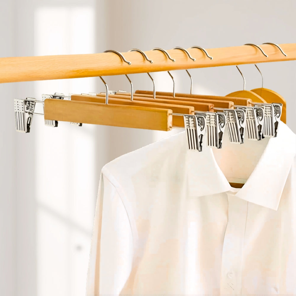 Wooden Trouser Hangers with Clips – Set of 10 – image 1