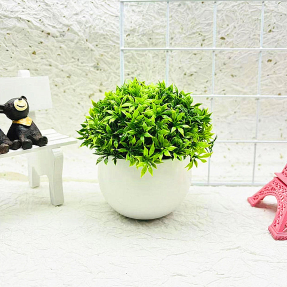 Artificial Mini Foliage Plant in White Pot – image 3