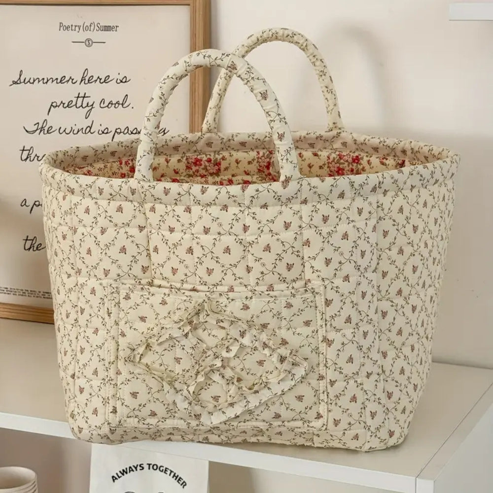 Quilted Floral Fabric Storage Basket, Foldable Organiser - product view 5