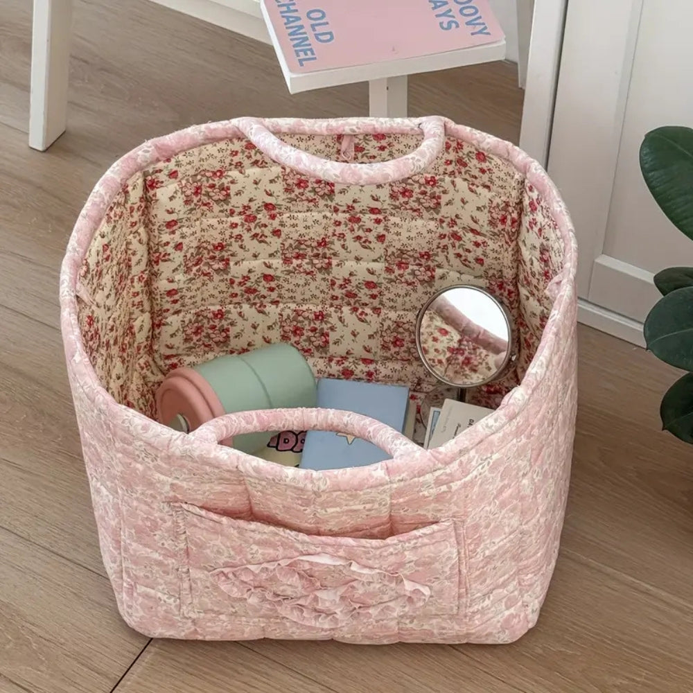 Quilted Floral Fabric Storage Basket, Foldable Organiser - product view 7