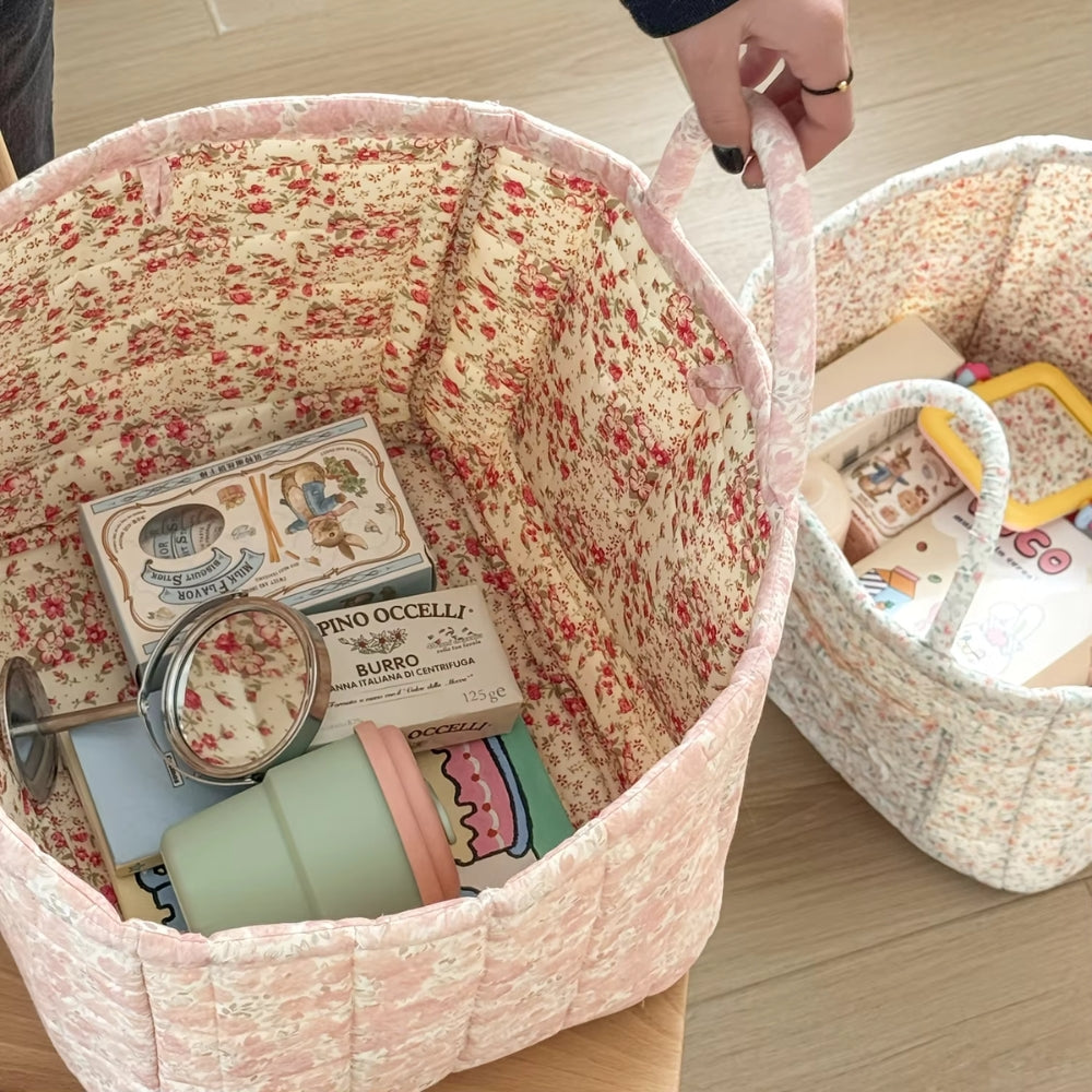 Quilted Floral Fabric Storage Basket, Foldable Organiser - product view 10