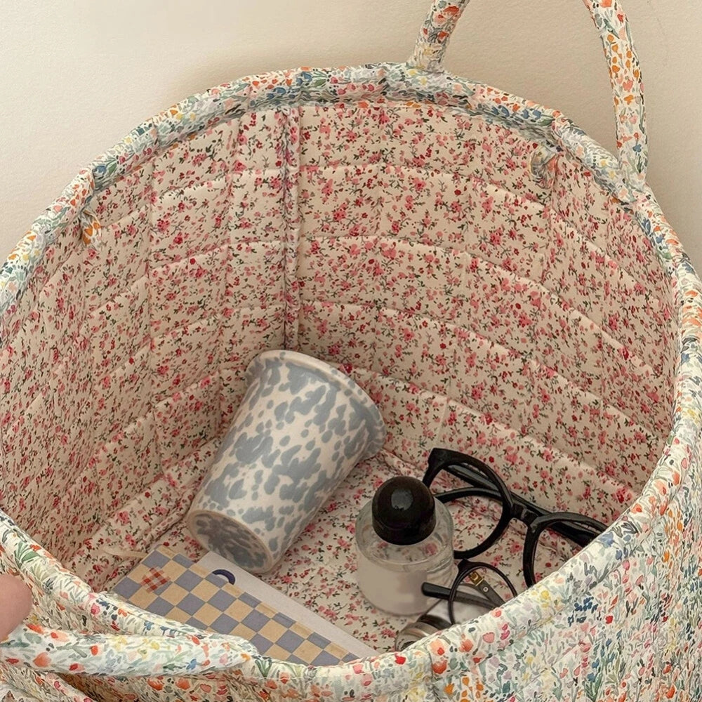 Quilted Floral Fabric Storage Basket, Foldable Organiser - product view 1
