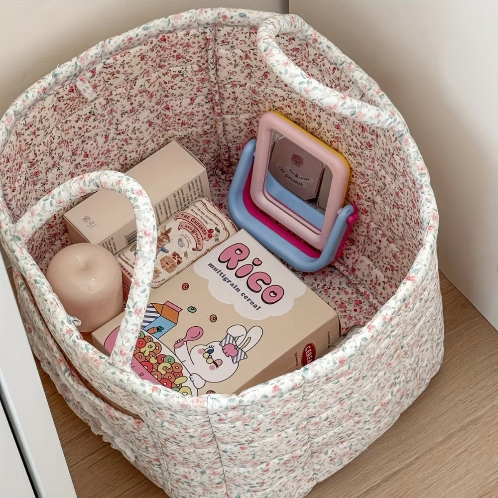 Quilted Floral Fabric Storage Basket, Foldable Organiser - product view 11