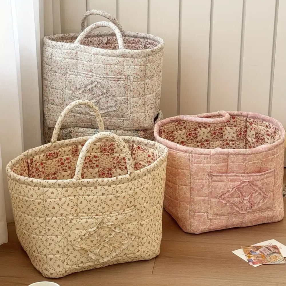 Quilted Floral Fabric Storage Basket, Foldable Organiser - product view 2
