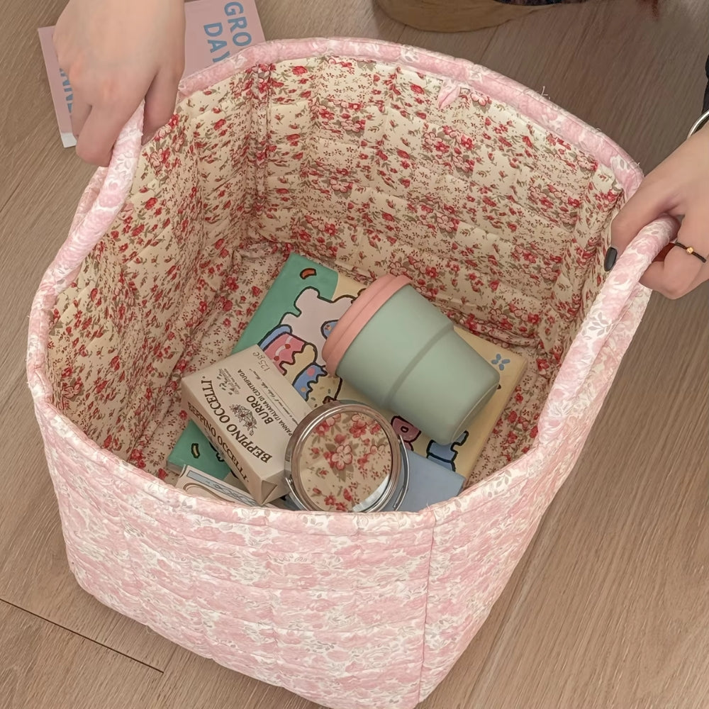 Quilted Floral Fabric Storage Basket, Foldable Organiser - product view 3