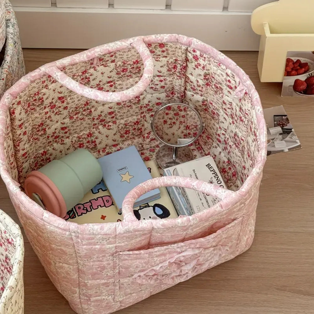 Quilted Floral Fabric Storage Basket, Foldable Organiser - product view 9