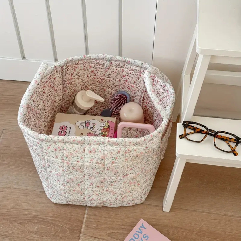 Quilted Floral Fabric Storage Basket, Foldable Organiser - product view 8