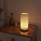 Wooden Bedside Table Lamp, USB LED Light with Fabric Shade - product view 2