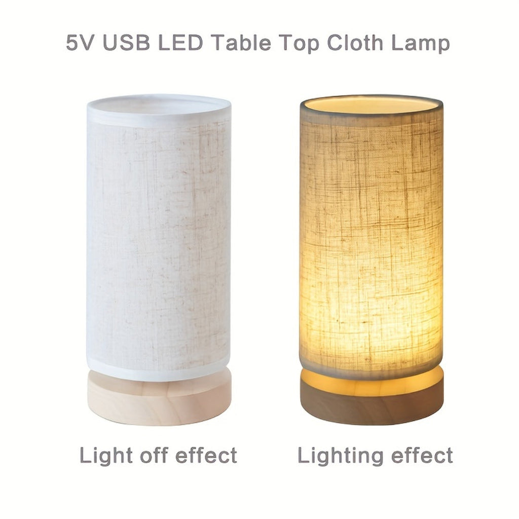 Wooden Bedside Table Lamp, USB LED Light with Fabric Shade - product view 8