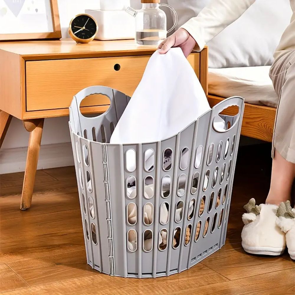 Foldable Plastic Storage Basket with Carry Handles – image 1