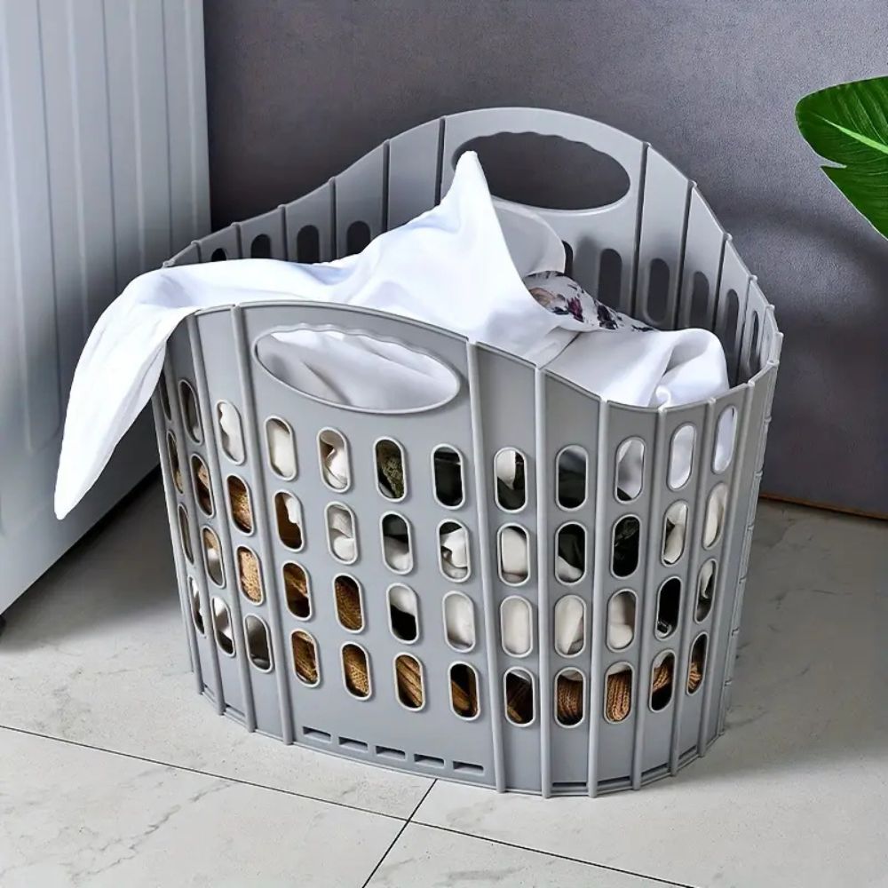 Foldable Plastic Storage Basket with Carry Handles – image 2