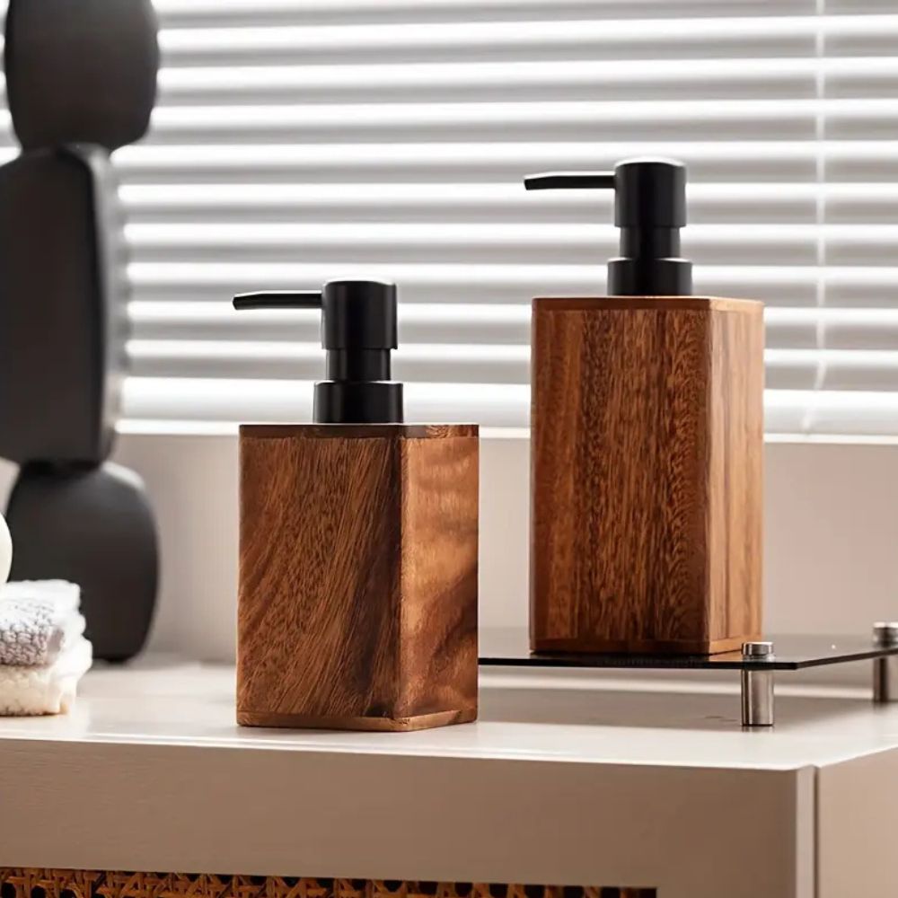 Walnut Wood Soap Dispenser with Black Pump - product view 4