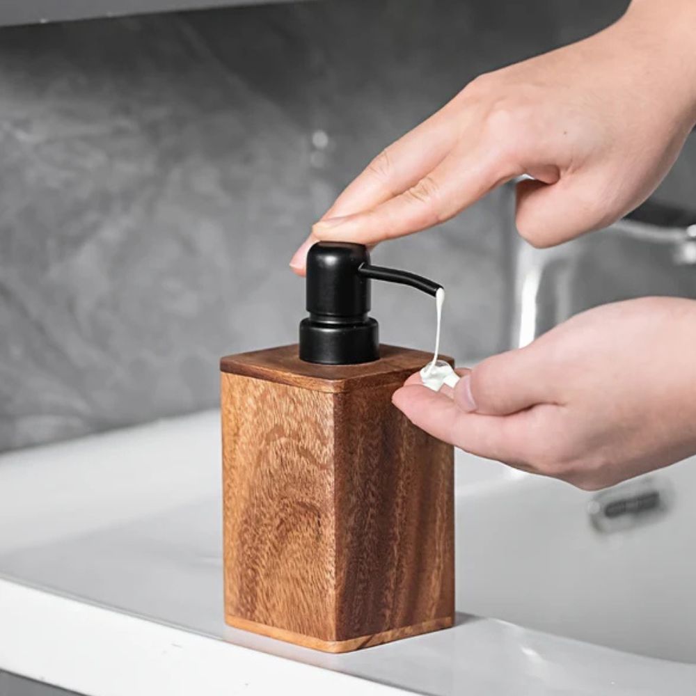Walnut Wood Soap Dispenser with Black Pump - product view 5