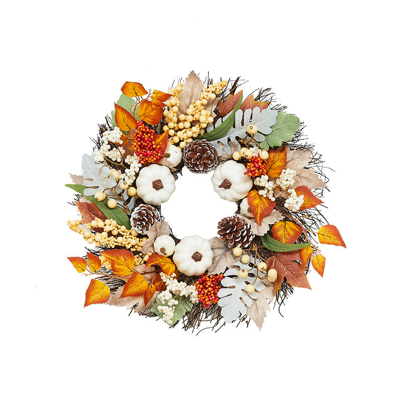 Autumn Floral Wreath with Leaves and Pumpkin Details, 60 cm - product view 1