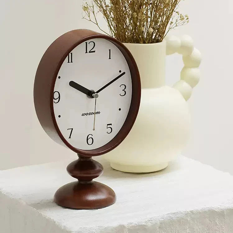 Retro Wooden Pedestal Desk Clock with Aluminium Hands - product view 6