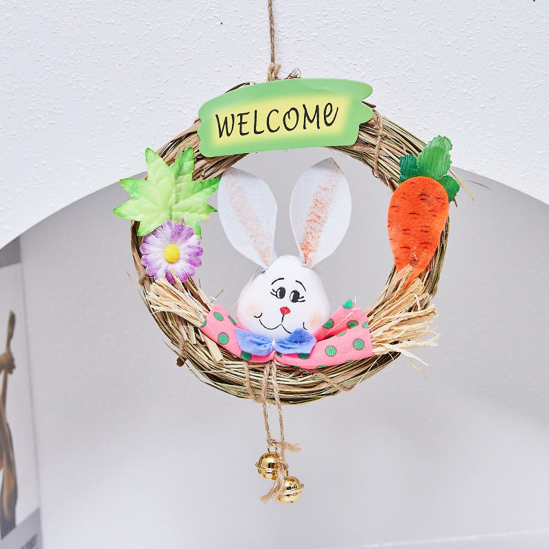 Bunny Welcome Wreath with Floral and Carrot Details - product view 1
