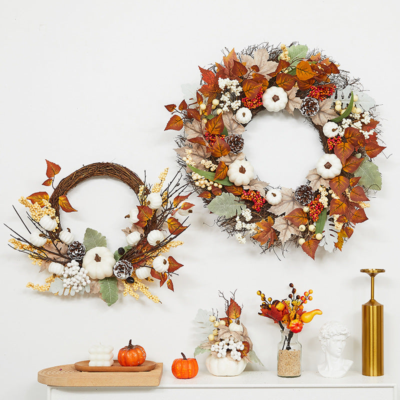 Autumn Floral Wreath with Leaves and Pumpkin Details, 60 cm - product view 2