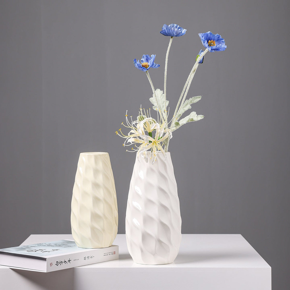 Textured White Ceramic Flower Vase – product image 2