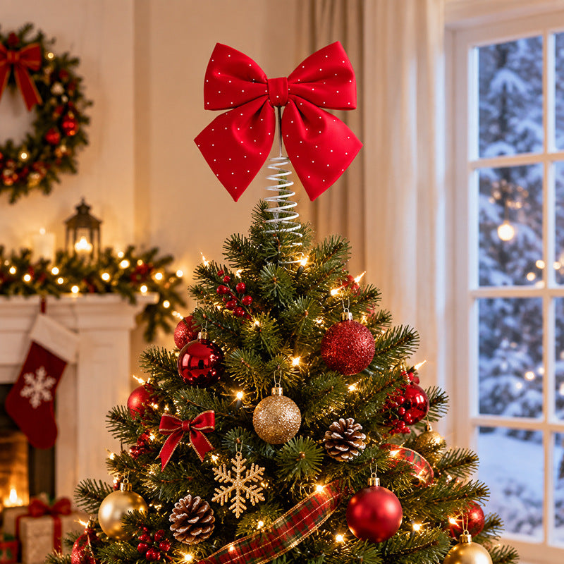 Red Fabric Christmas Bow Tree Topper, 28 × 23.5 cm - product view 3