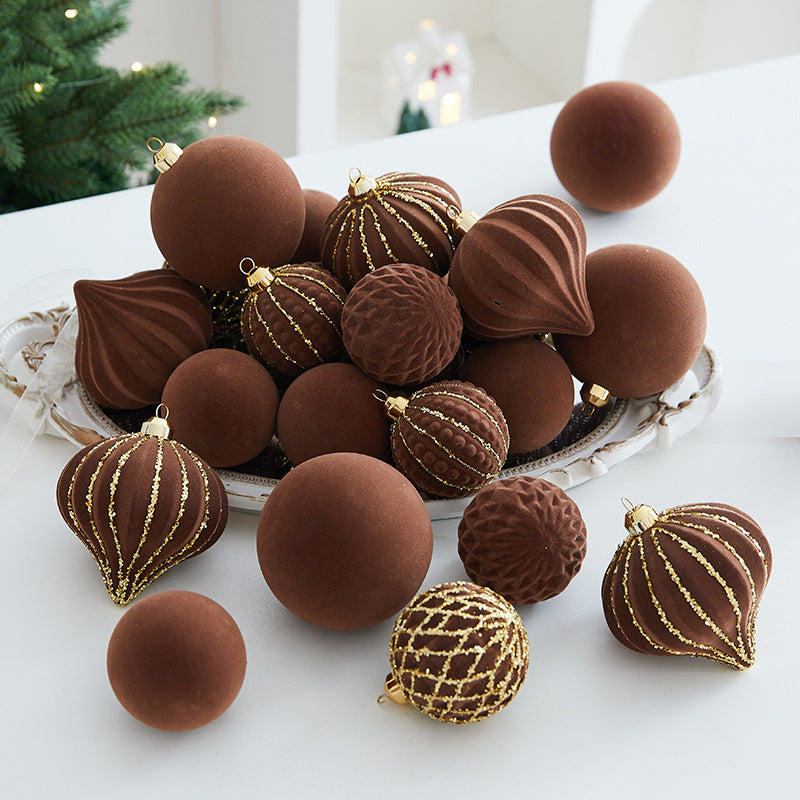 Chocolate-Tone Christmas Baubles, 26-Piece PVC Ornament Set - product view 1