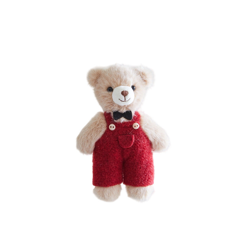 Plush Bear Christmas Ornament with Overalls and Bow Tie, 12 cm - product view 1