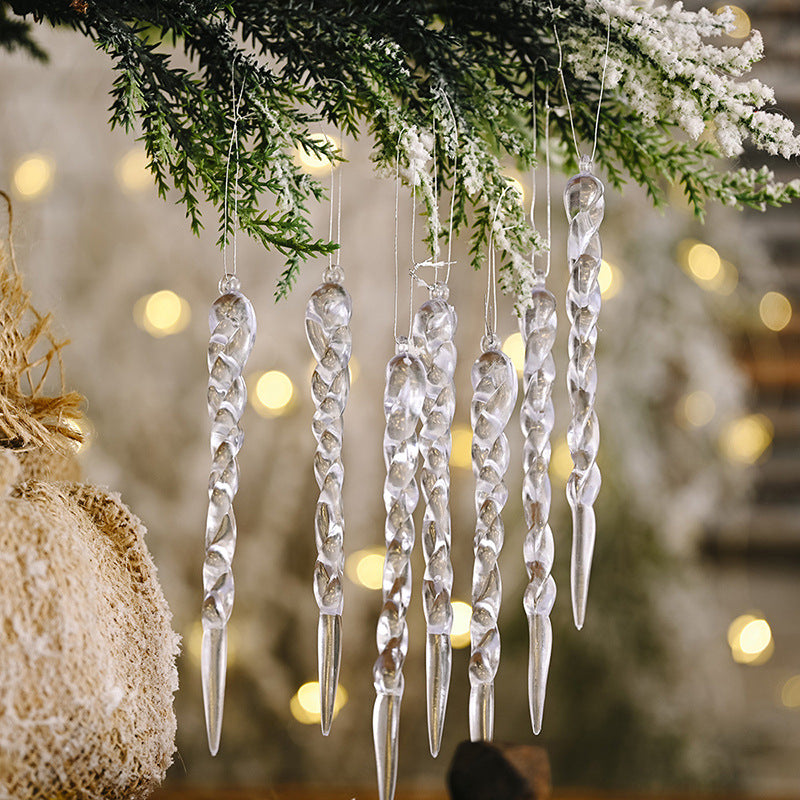Clear Plastic Christmas Tree Icicle Ornaments, Set of 12 - product view 3