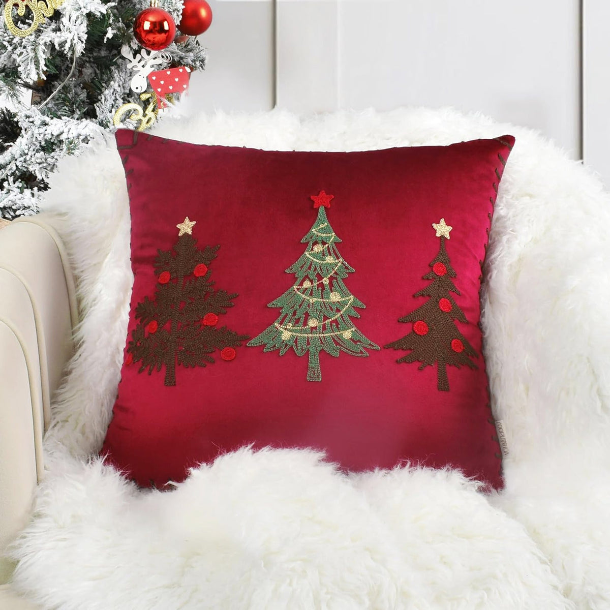 Embroidered Christmas Tree Pillow Cover, 45.01 × 45.01 cm - product view 6