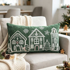 Embroidered Gingerbread House Christmas Pillow Cover, Square or Lumbar - product view 4