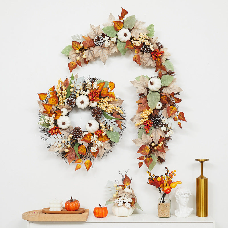 Autumn Floral Wreath with Leaves and Pumpkin Details, 60 cm - product view 3