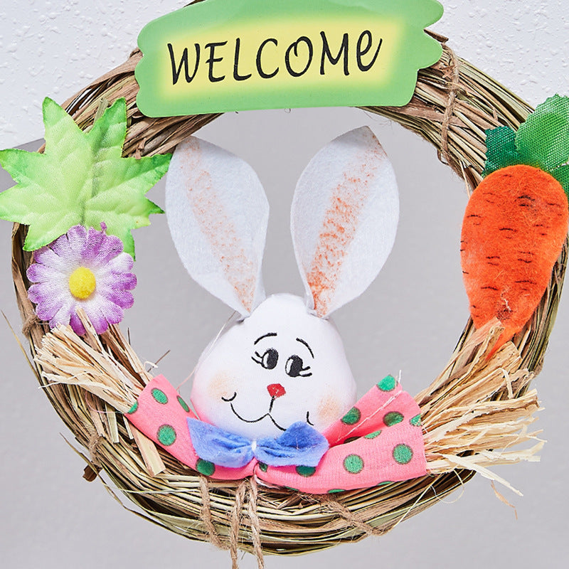 Bunny Welcome Wreath with Floral and Carrot Details - product view 2