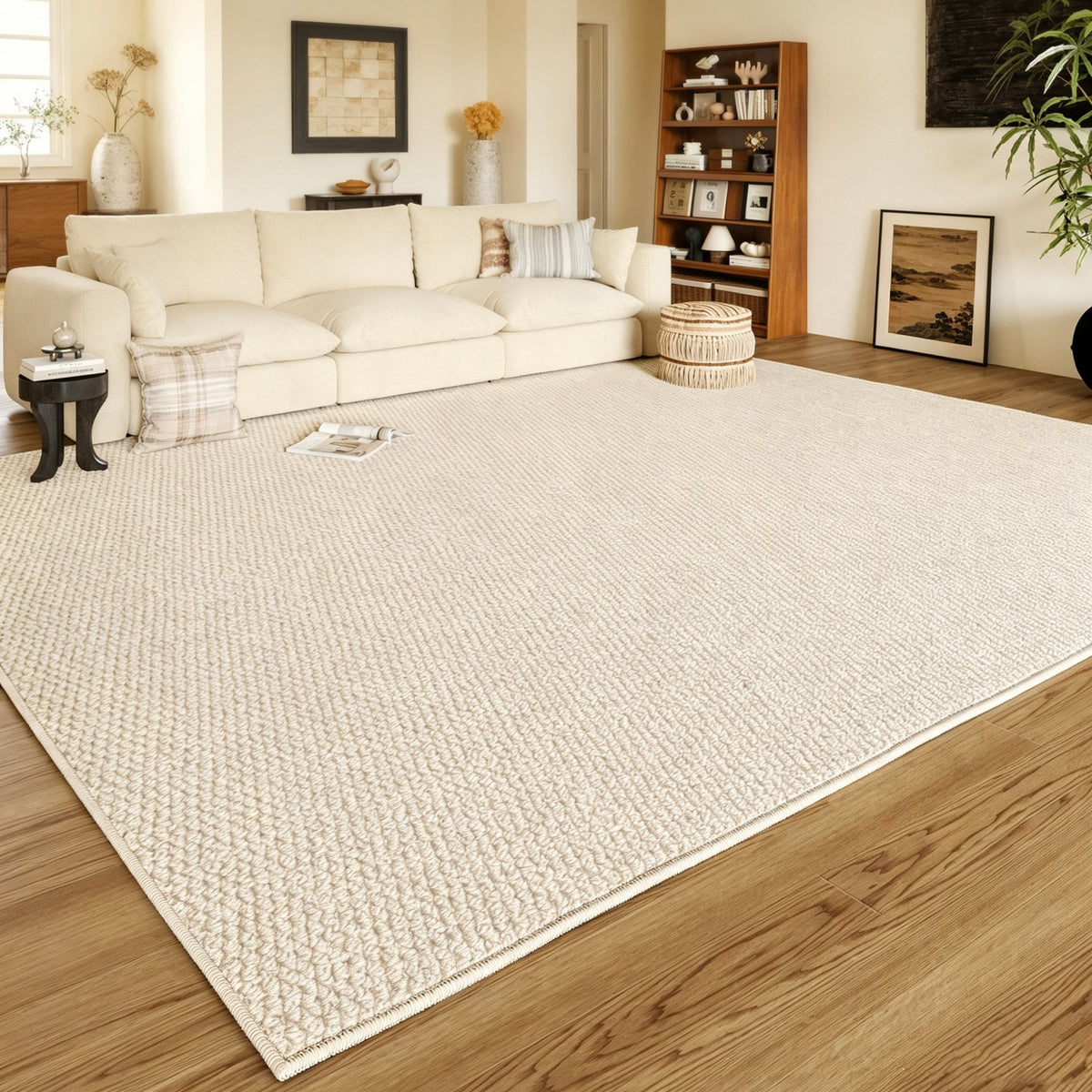 Textured Woven Area Rug in Neutral Colours - product view 1