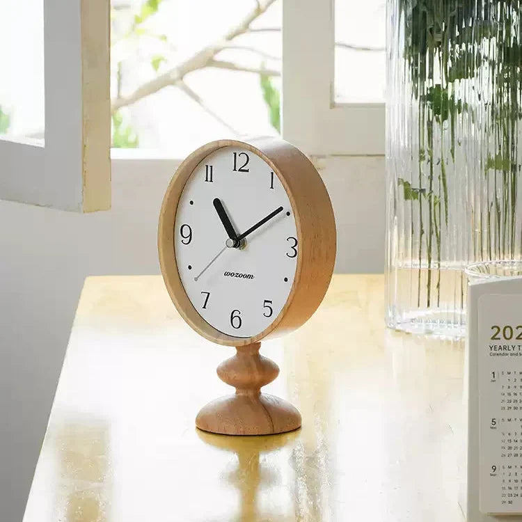 Retro Wooden Pedestal Desk Clock with Aluminium Hands - product view 7