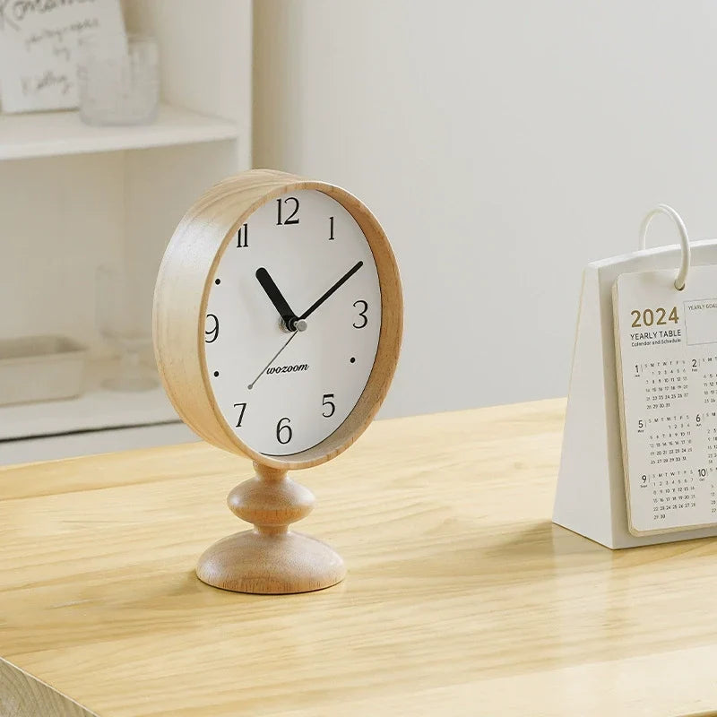 Retro Wooden Pedestal Desk Clock with Aluminium Hands - product view 4