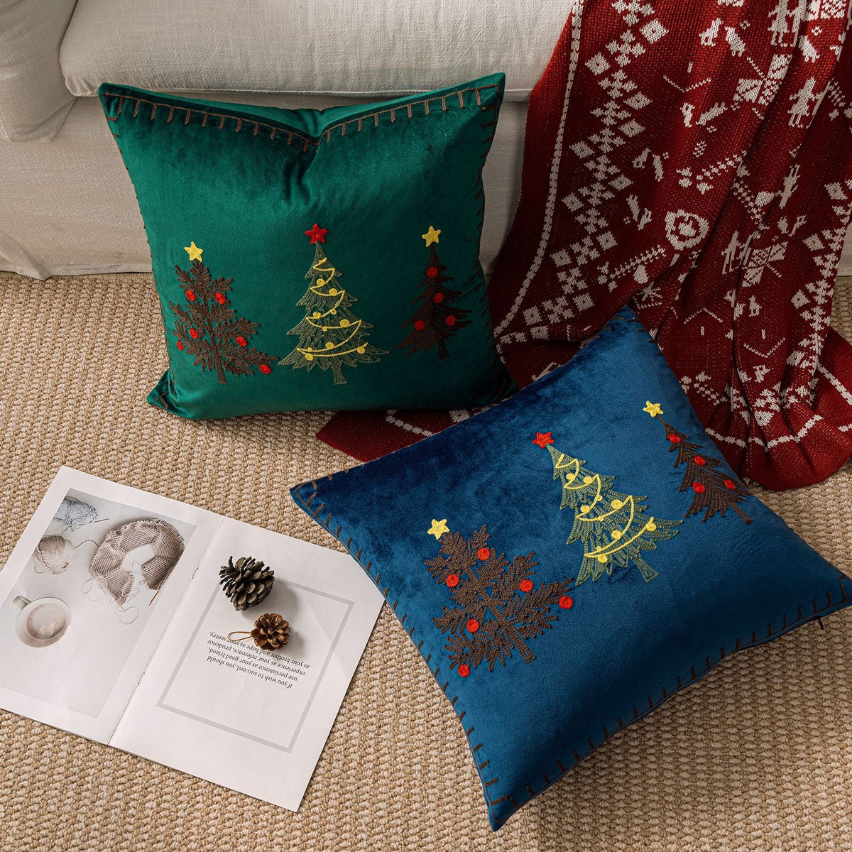 Embroidered Christmas Tree Pillow Cover, 45.01 × 45.01 cm - product view 2