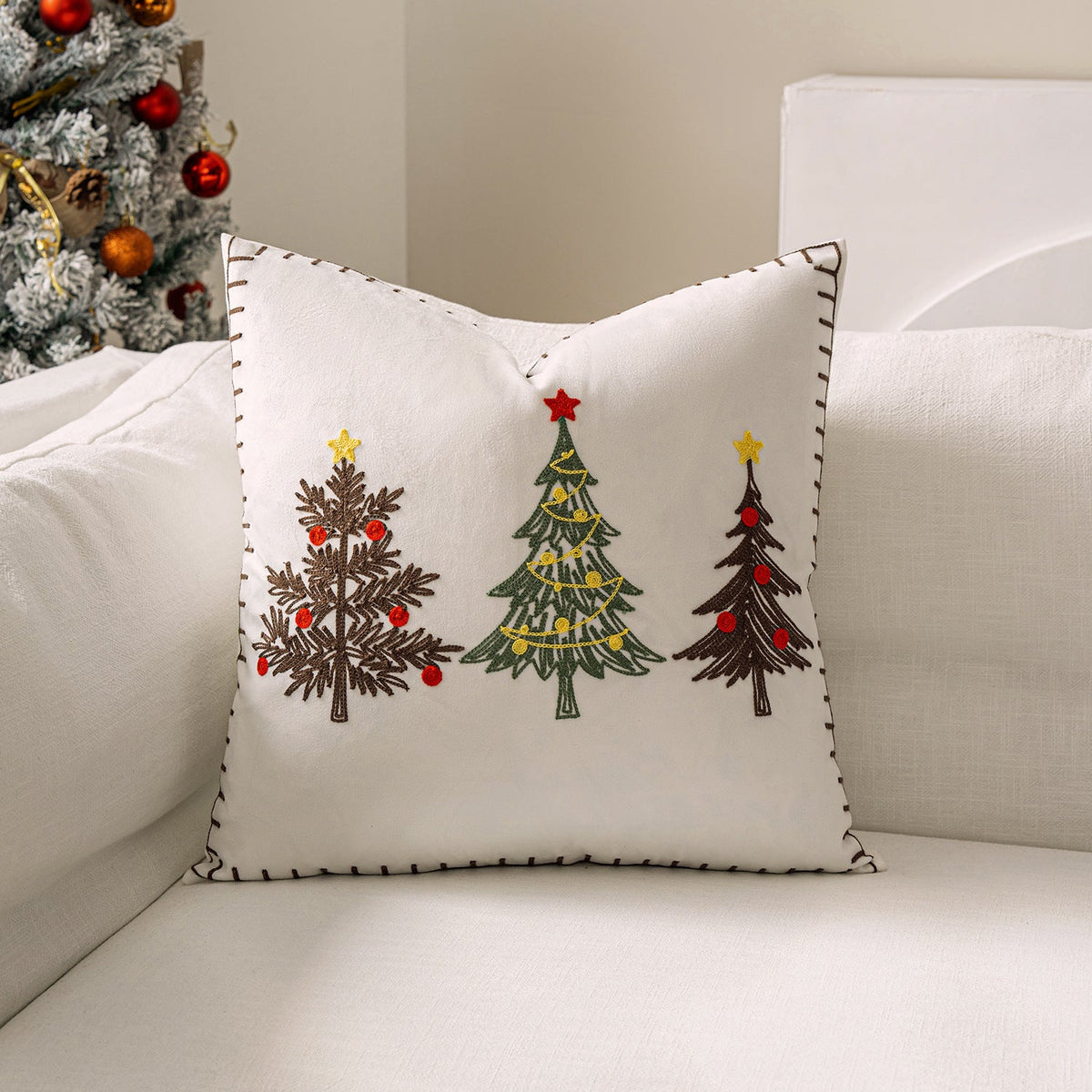 Embroidered Christmas Tree Pillow Cover, 45.01 × 45.01 cm - product view 7