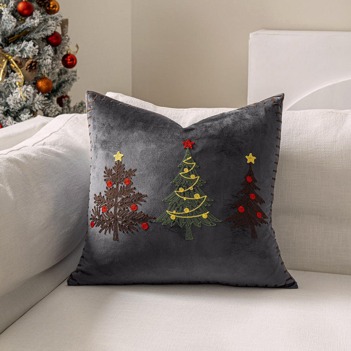 Embroidered Christmas Tree Pillow Cover, 45.01 × 45.01 cm - product view 5