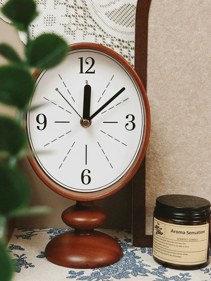 Retro Wooden Pedestal Desk Clock with Aluminium Hands - product view 9