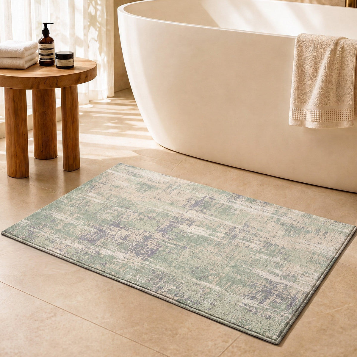 Plush Abstract Bath Rug, Machine Washable - product view 1