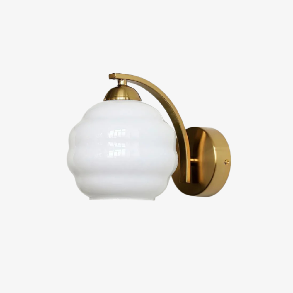 Ribbed Glass Globe Wall Sconce with Gold-Tone Fittings - view 2