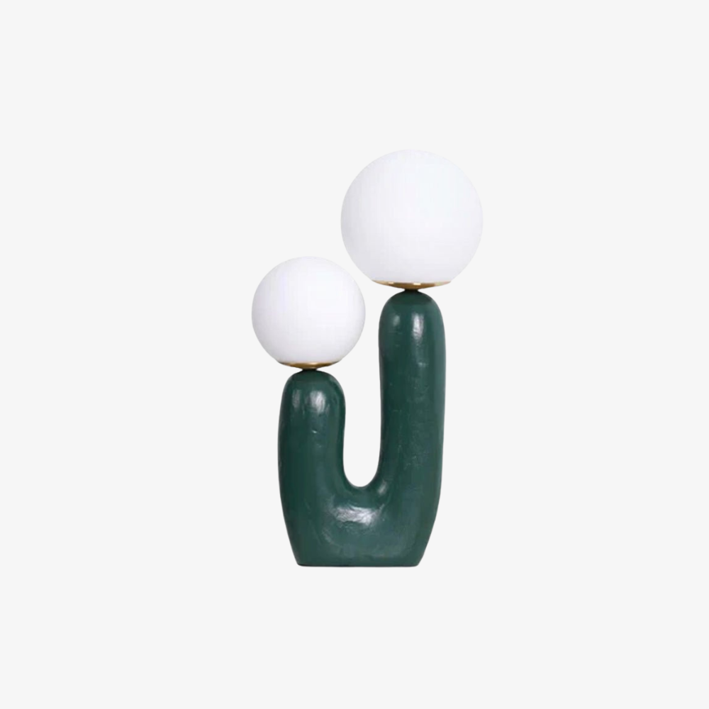 U-Shaped Resin Table Lamp with Twin Glass Globes, UK Plug - view 2