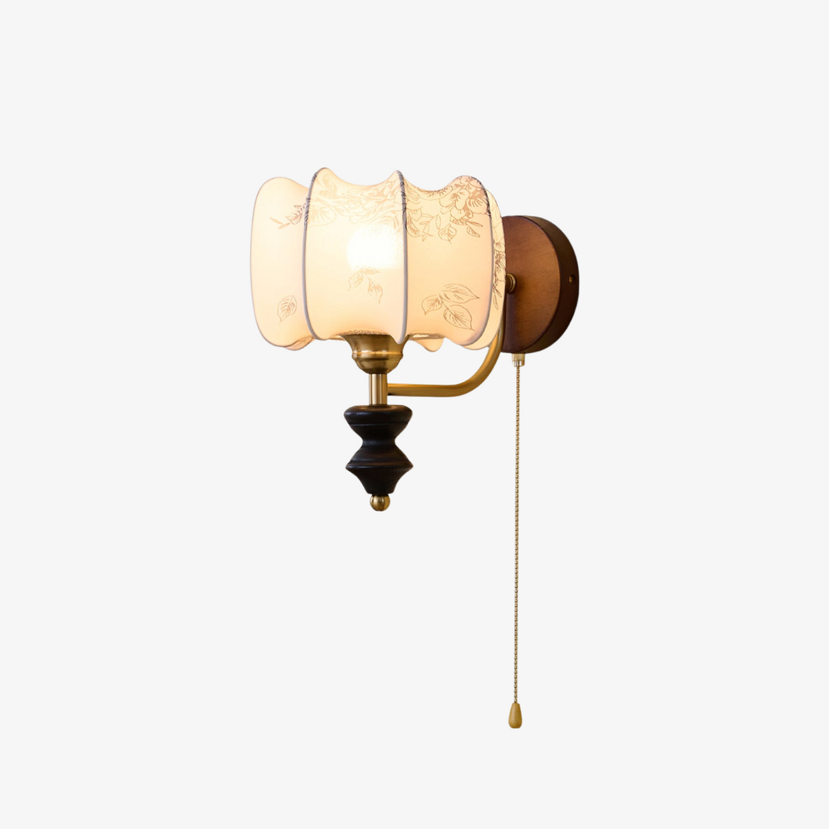 Patterned Fabric Wall Sconce with Wood Base - view 1