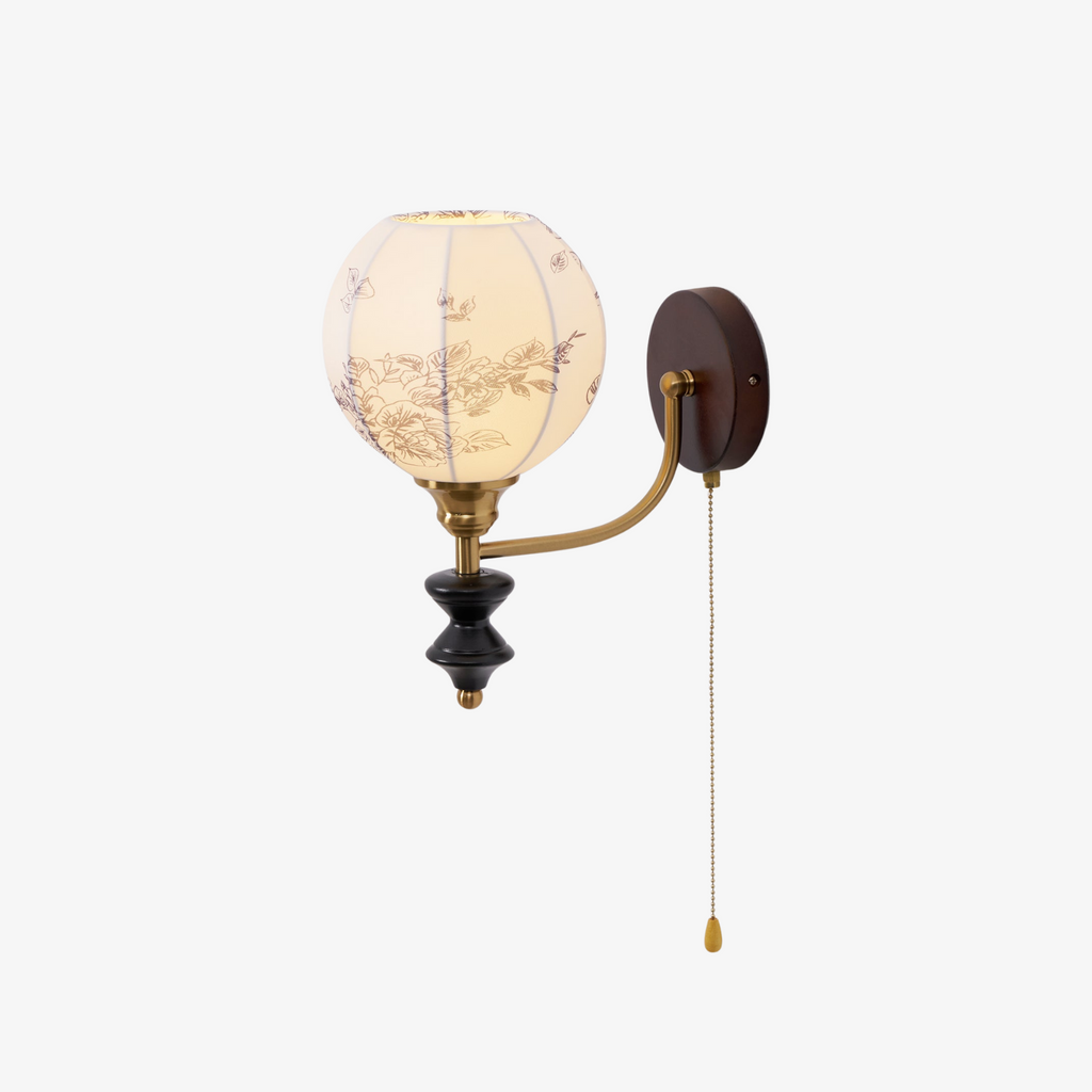 Floral Fabric Wall Sconce with Solid Wood Base - view 1