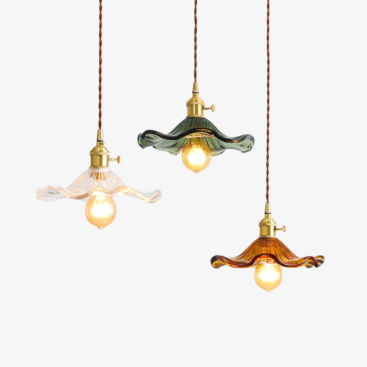 Glass Petal Pendant Light with Brass Fittings - view 2