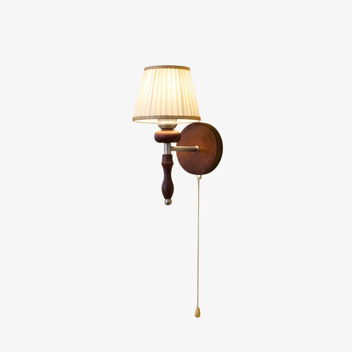 Pleated Fabric Wall Sconce with Solid Wood Base - view 1