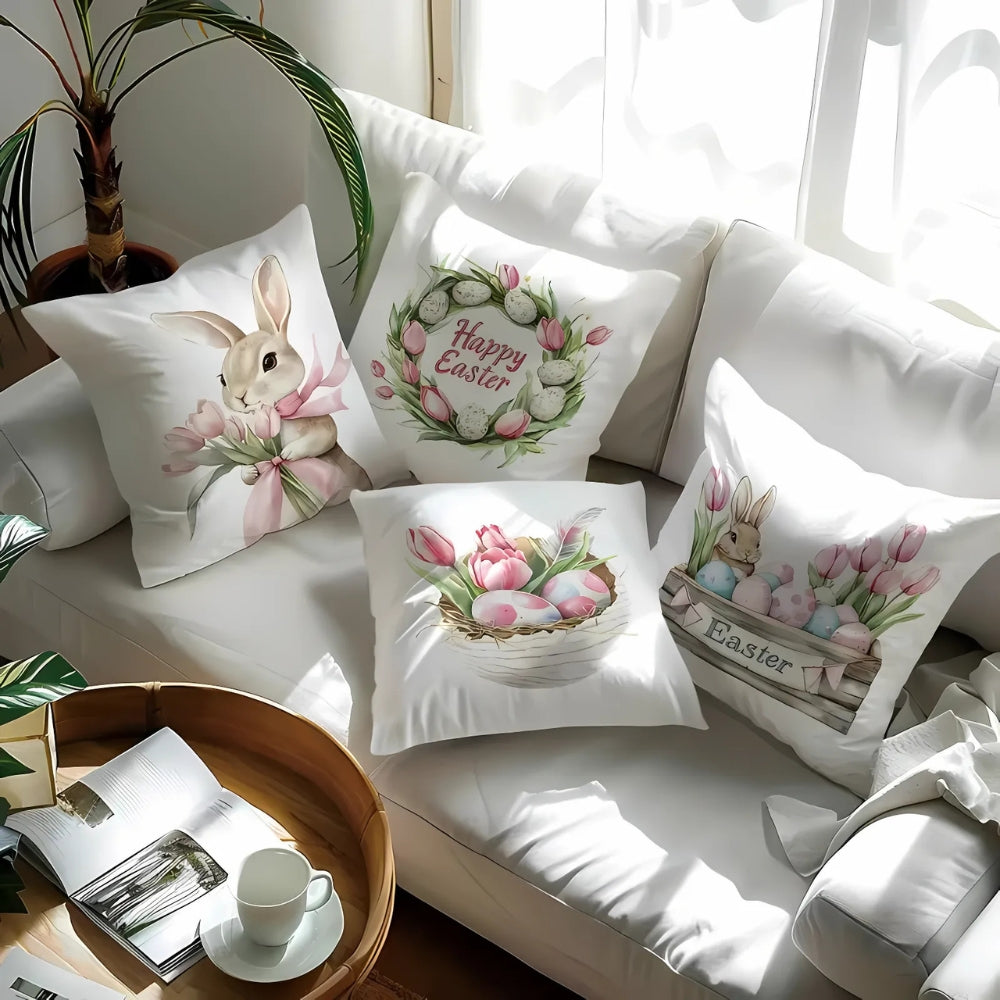 Spring Easter Cushion Covers, Set of 4 Floral Designs - product view 1