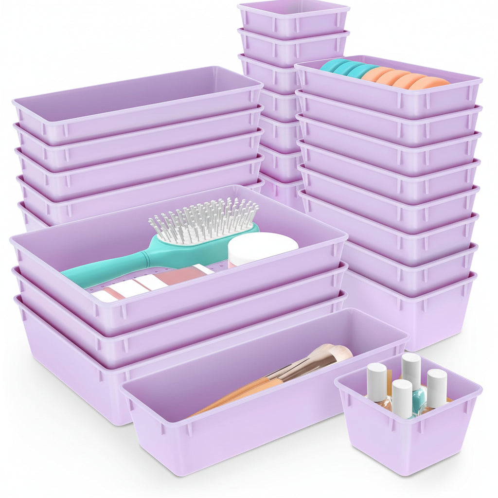 Drawer Organiser Plastic Storage Trays Set Kitchen Office Bathroom