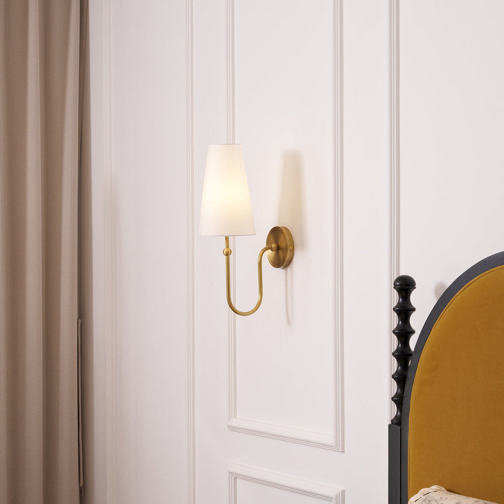 Antique Brass-Finish Wall Sconce with Fabric Shade - view 10