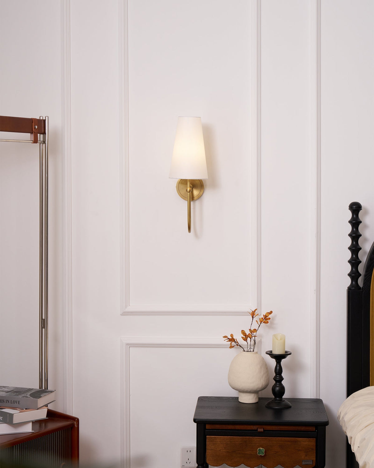 Antique Brass-Finish Wall Sconce with Fabric Shade - view 6