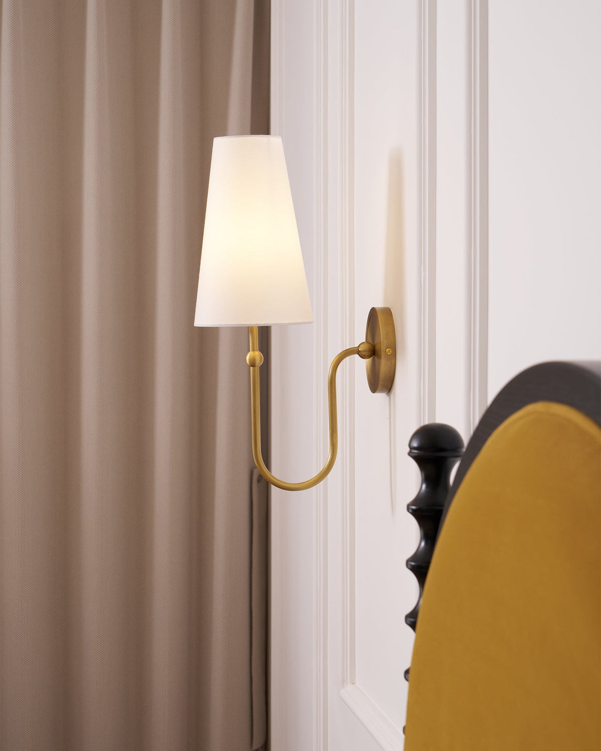 Antique Brass-Finish Wall Sconce with Fabric Shade - view 20
