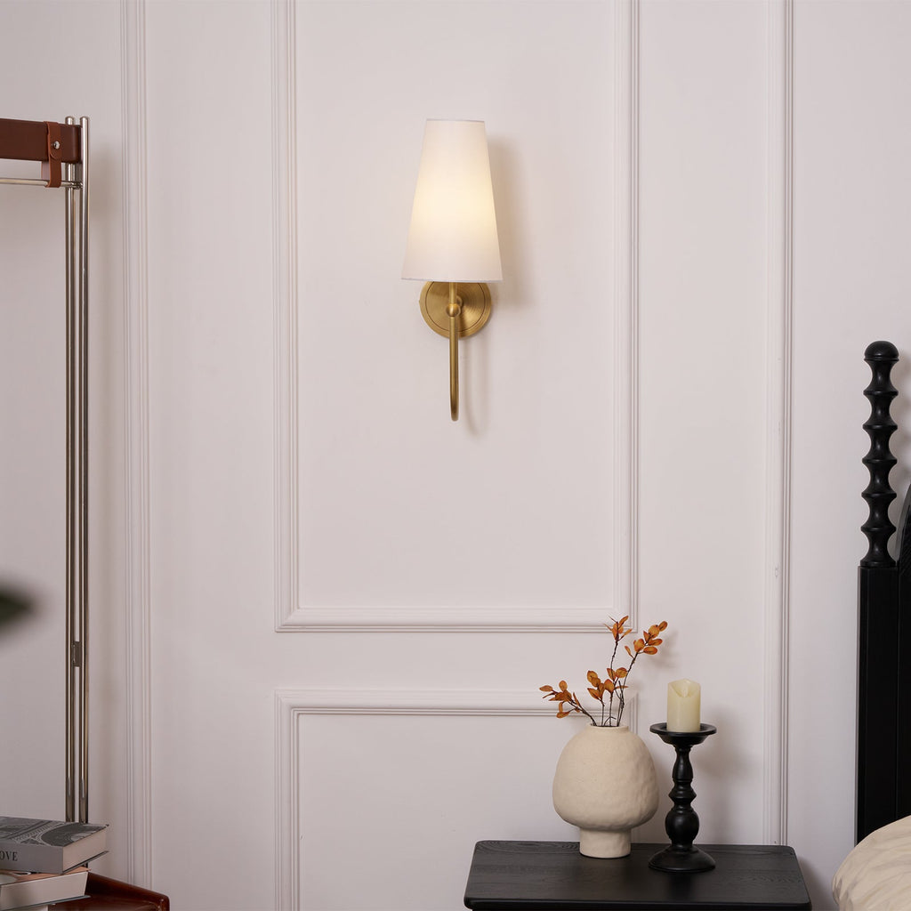 Antique Brass-Finish Wall Sconce with Fabric Shade - view 11